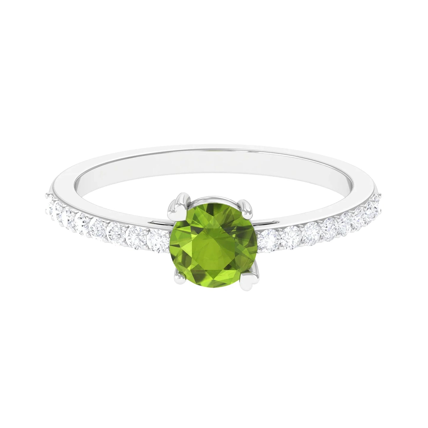 1.30 Carat Round Peridot Gemstone Engagement Ring In Yellow Gold