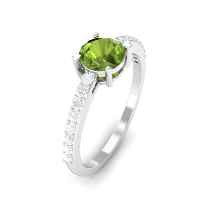 1.30 Carat Round Peridot Gemstone Engagement Ring In Yellow Gold