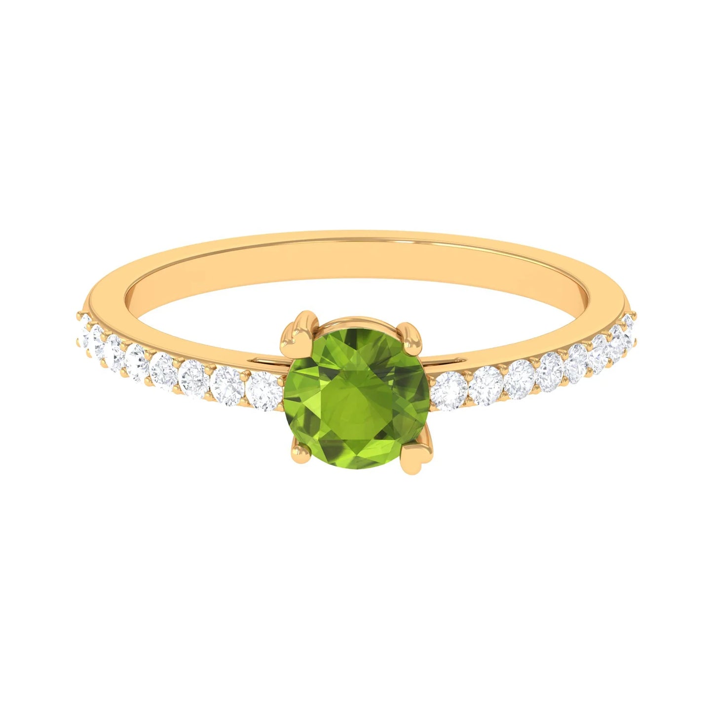 1.30 Carat Round Peridot Gemstone Engagement Ring In Yellow Gold