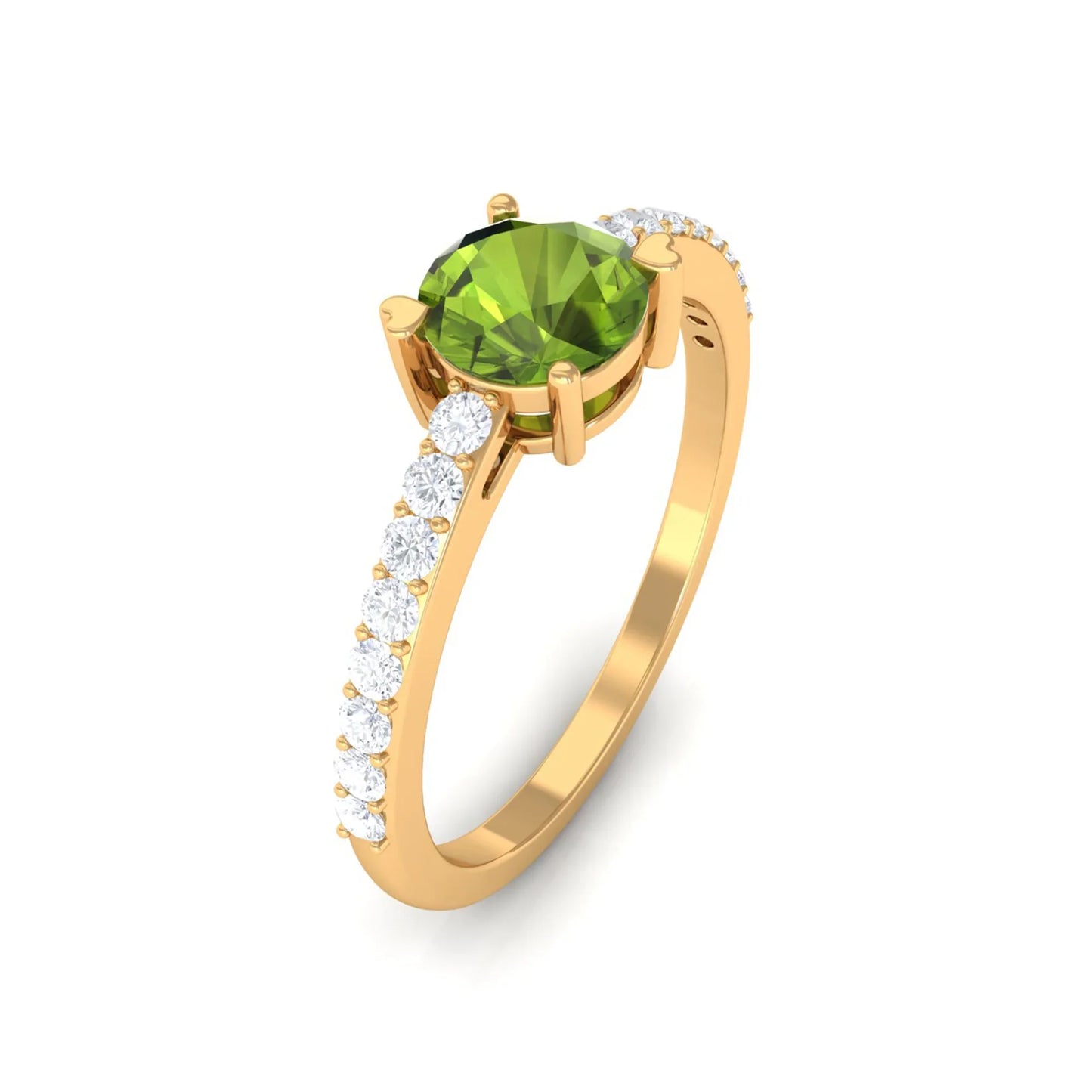 1.30 Carat Round Peridot Gemstone Engagement Ring In Yellow Gold