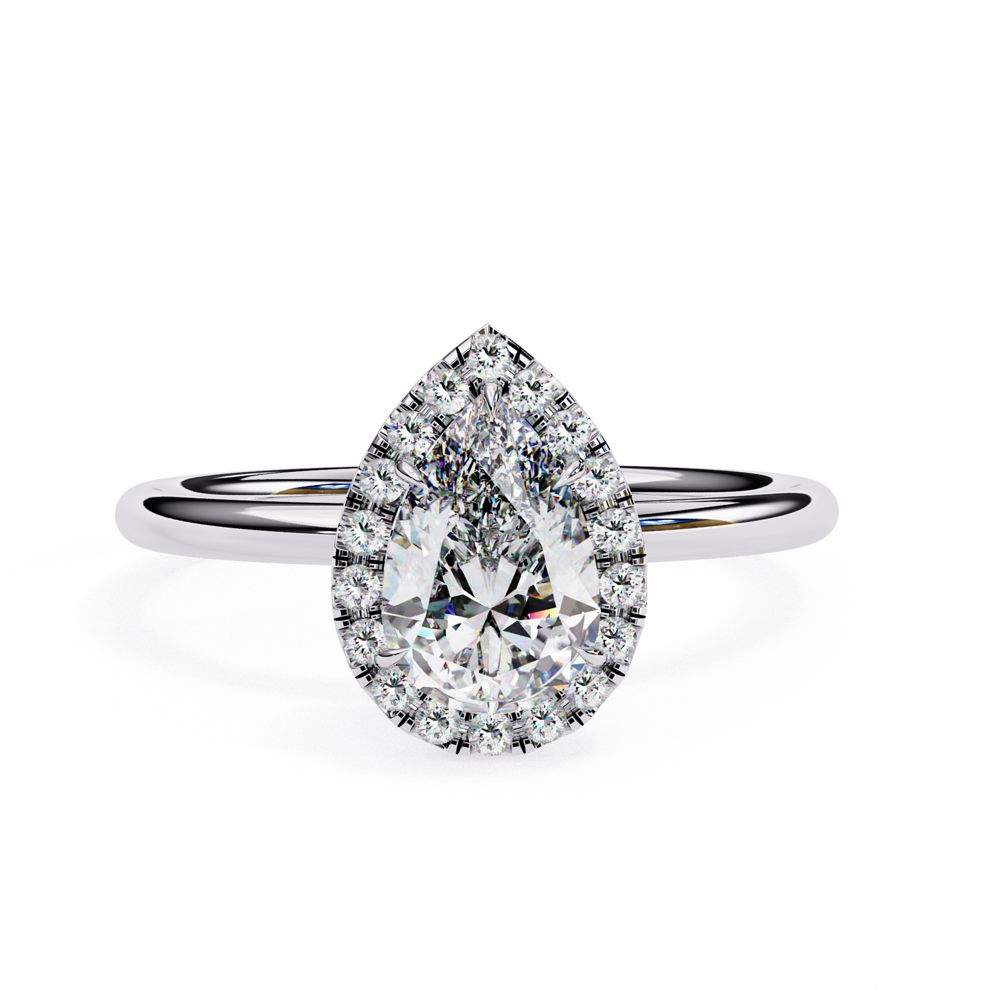 1.35 Carat Pear Cut Halo Lab Diamond Engagement Ring In White Gold