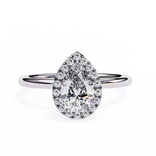 1.35 Carat Pear Cut Halo Lab Diamond Engagement Ring In White Gold