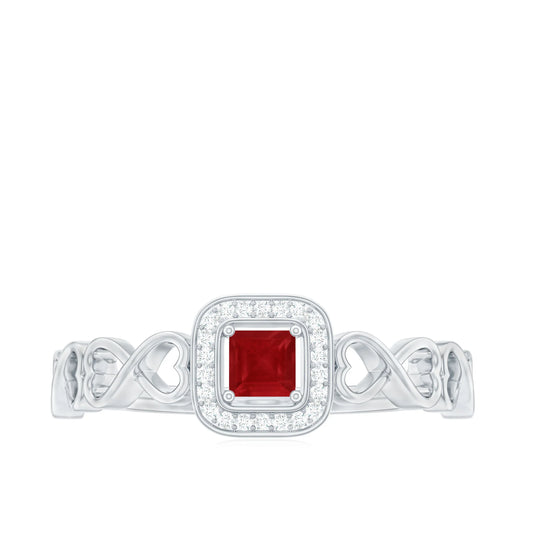 1.70 Carat Princess Cut Bezel Setting Ruby Gemstone Engagement Ring