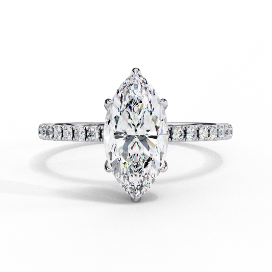 1.70 Ct Marquise Cut Hidden Halo Lab Diamond Engagement Ring In White Gold