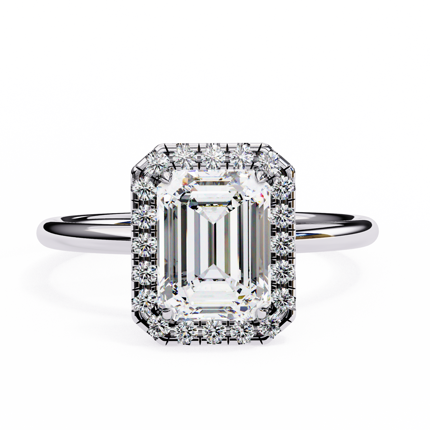 1.90 Ct Emerald Cut Halo Lab Diamond Engagement Ring In White Gold