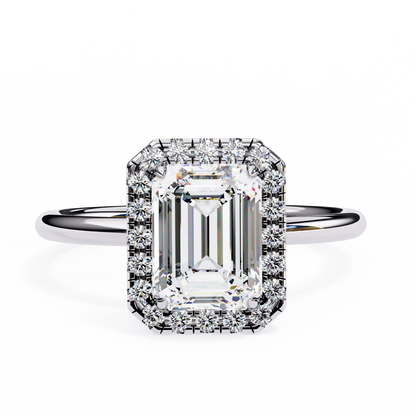 1.90 Ct Emerald Cut Halo Lab Diamond Engagement Ring In White Gold