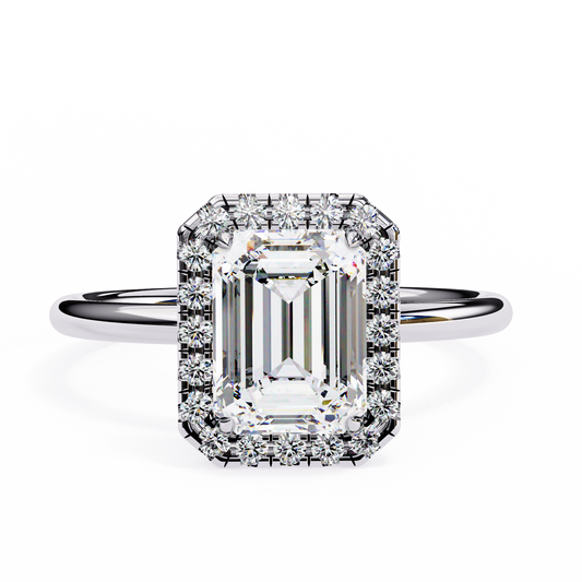 1.90 Ct Emerald Cut Halo Lab Diamond Engagement Ring In White Gold