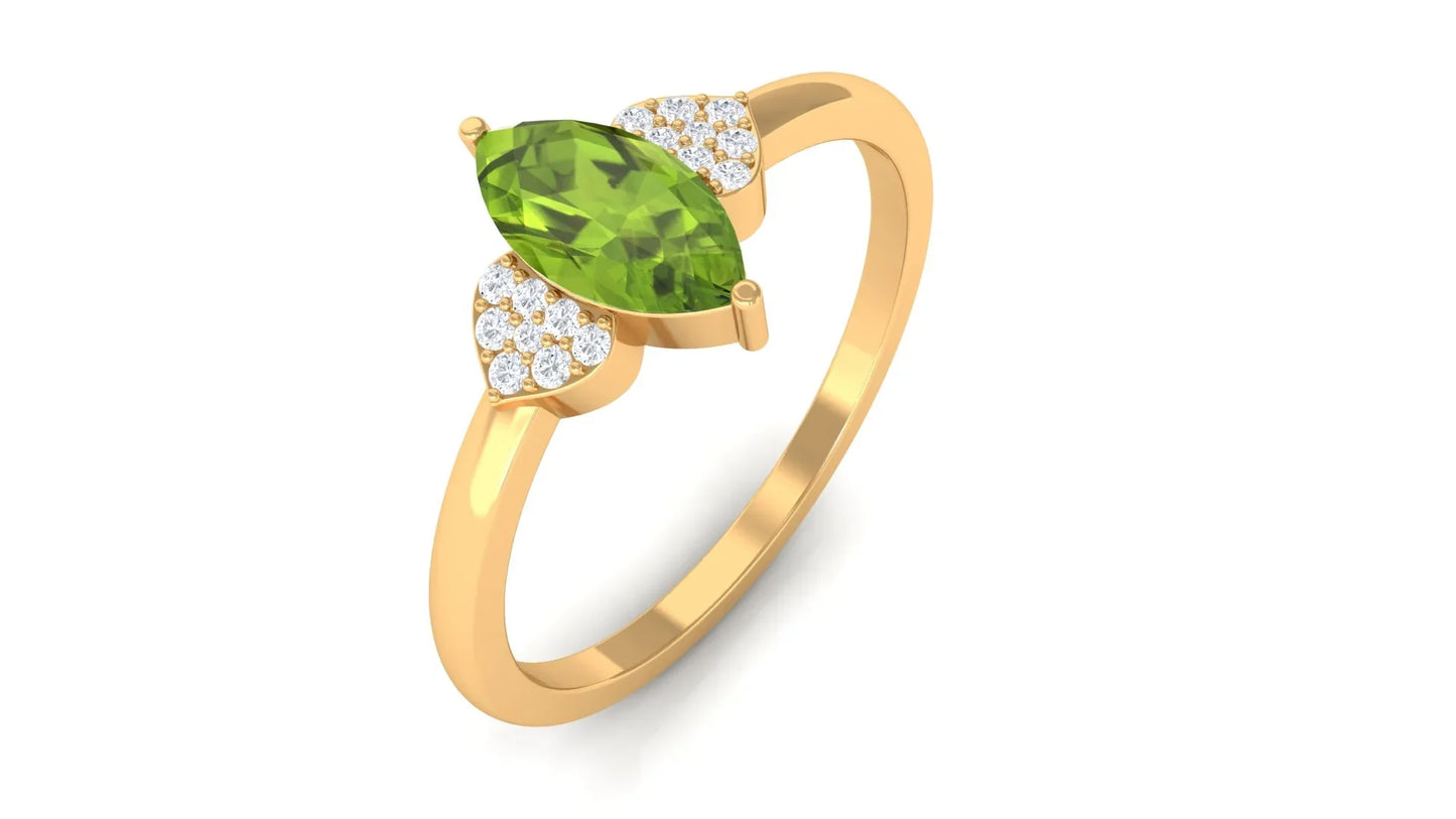 2.30 Carat Marquise Peridot Gemstone Prong Setting Three Stone Engagement Ring In White Gold