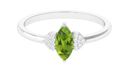 2.30 Carat Marquise Peridot Gemstone Prong Setting Three Stone Engagement Ring In White Gold