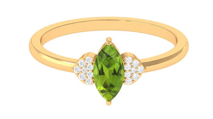 2.30 Carat Marquise Peridot Gemstone Prong Setting Three Stone Engagement Ring In White Gold