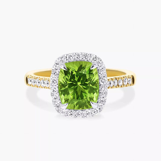 2.50 Carat Cushion Cut Prong Setting Peridot Gemstone Halo Engagement Ring