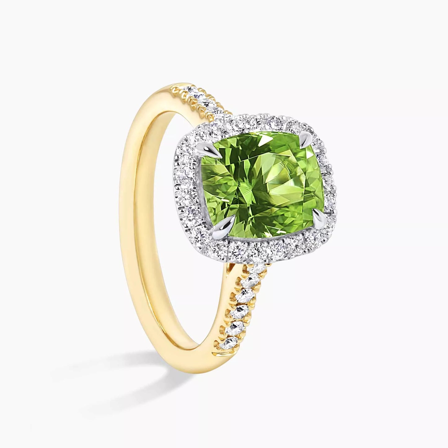 2.50 Carat Cushion Cut Prong Setting Peridot Gemstone Halo Engagement Ring