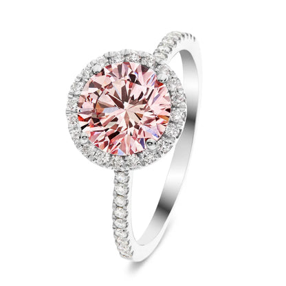 2.50 Carat Round Cut Halo Pink Lab Diamond Engagement Ring