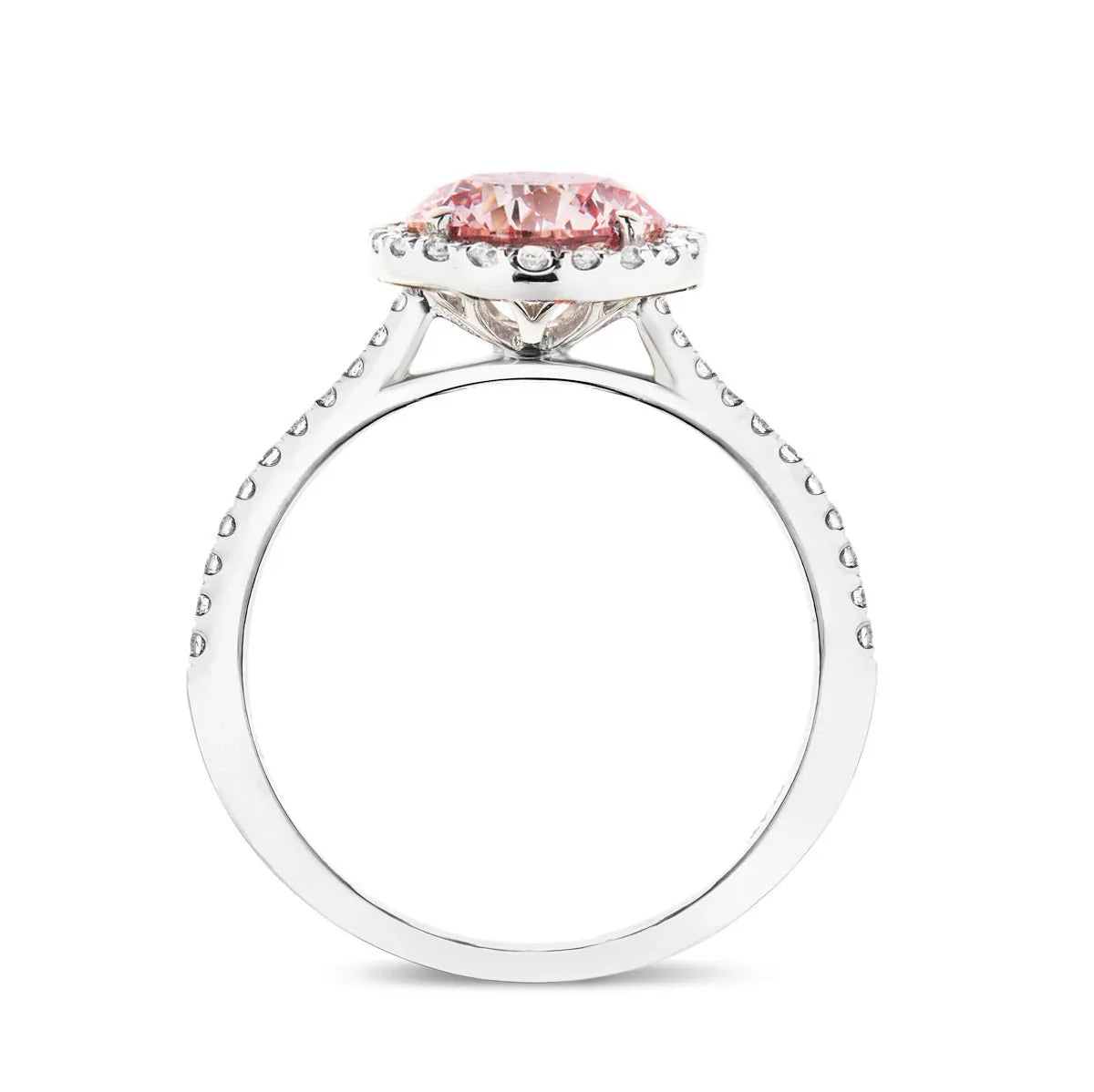 2.50 Carat Round Cut Halo Pink Lab Diamond Engagement Ring