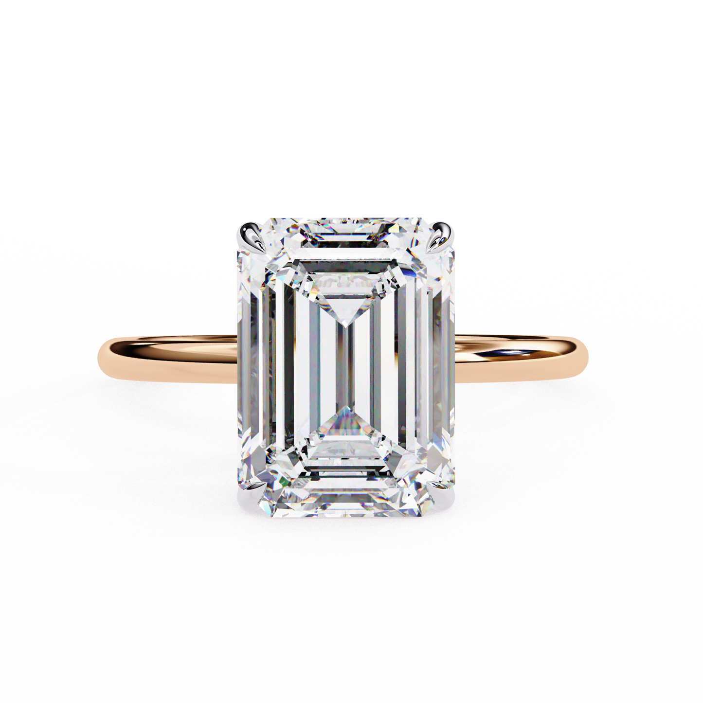 2.62 Carat Emerald Cut Hidden Halo Lab Diamond Engagement Ring In White Gold