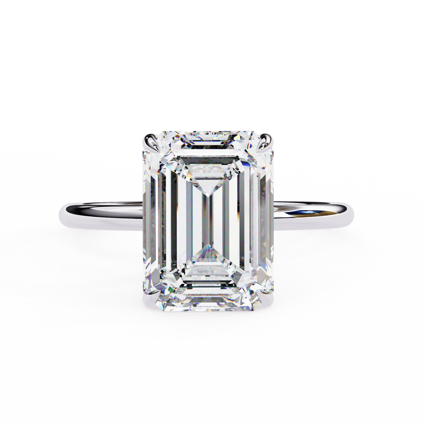 2.62 Carat Emerald Cut Hidden Halo Lab Diamond Engagement Ring In White Gold