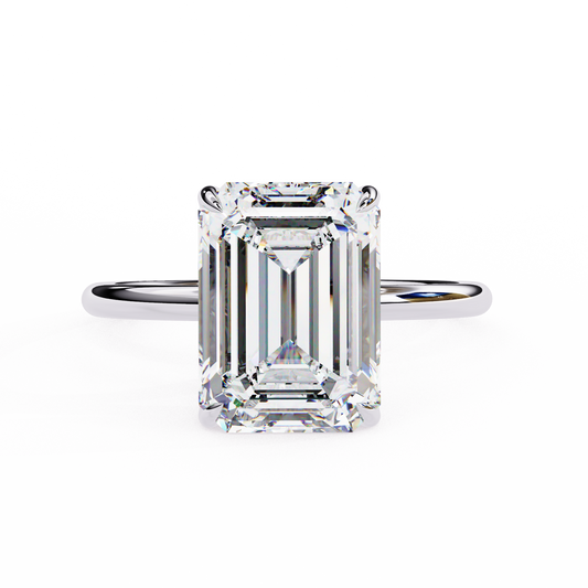 2.62 Carat Emerald Cut Hidden Halo Lab Diamond Engagement Ring In White Gold