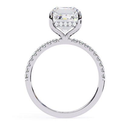 2.80 Carat Emerald Cut Hidden Halo Lab Diamond Engagement Ring In White Gold