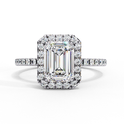 2 Carat Emerald Cut Halo Lab Diamond Engagement Ring In White Gold