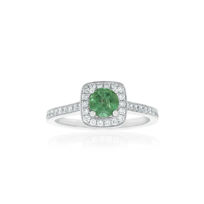 2 Carat Round Cut Peridot Gemstone Prong Setting Halo Engagement Ring