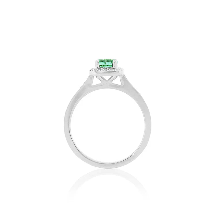 2 Carat Round Cut Peridot Gemstone Prong Setting Halo Engagement Ring