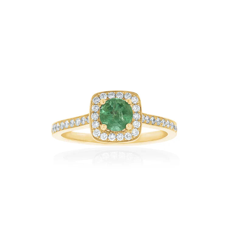 2 Carat Round Cut Peridot Gemstone Prong Setting Halo Engagement Ring