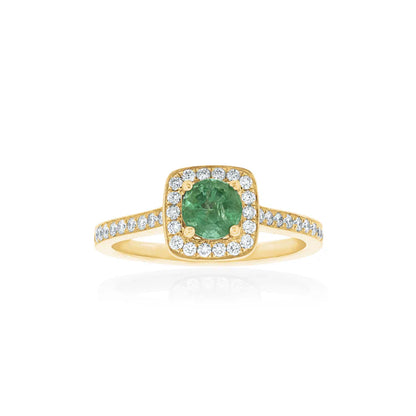 2 Carat Round Cut Peridot Gemstone Prong Setting Halo Engagement Ring