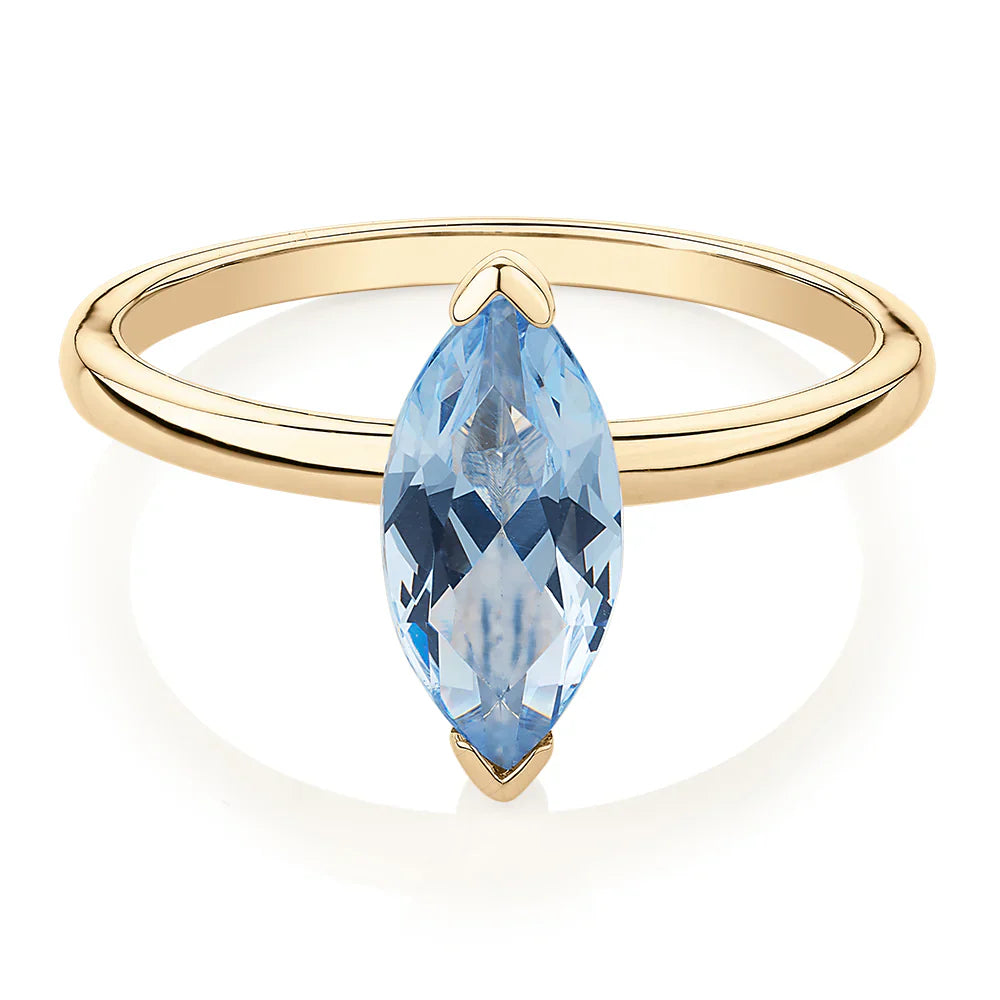 2 Ct Marquise Cut Solitaire Blue Lab Diamond Engagement Ring In Yellow Gold