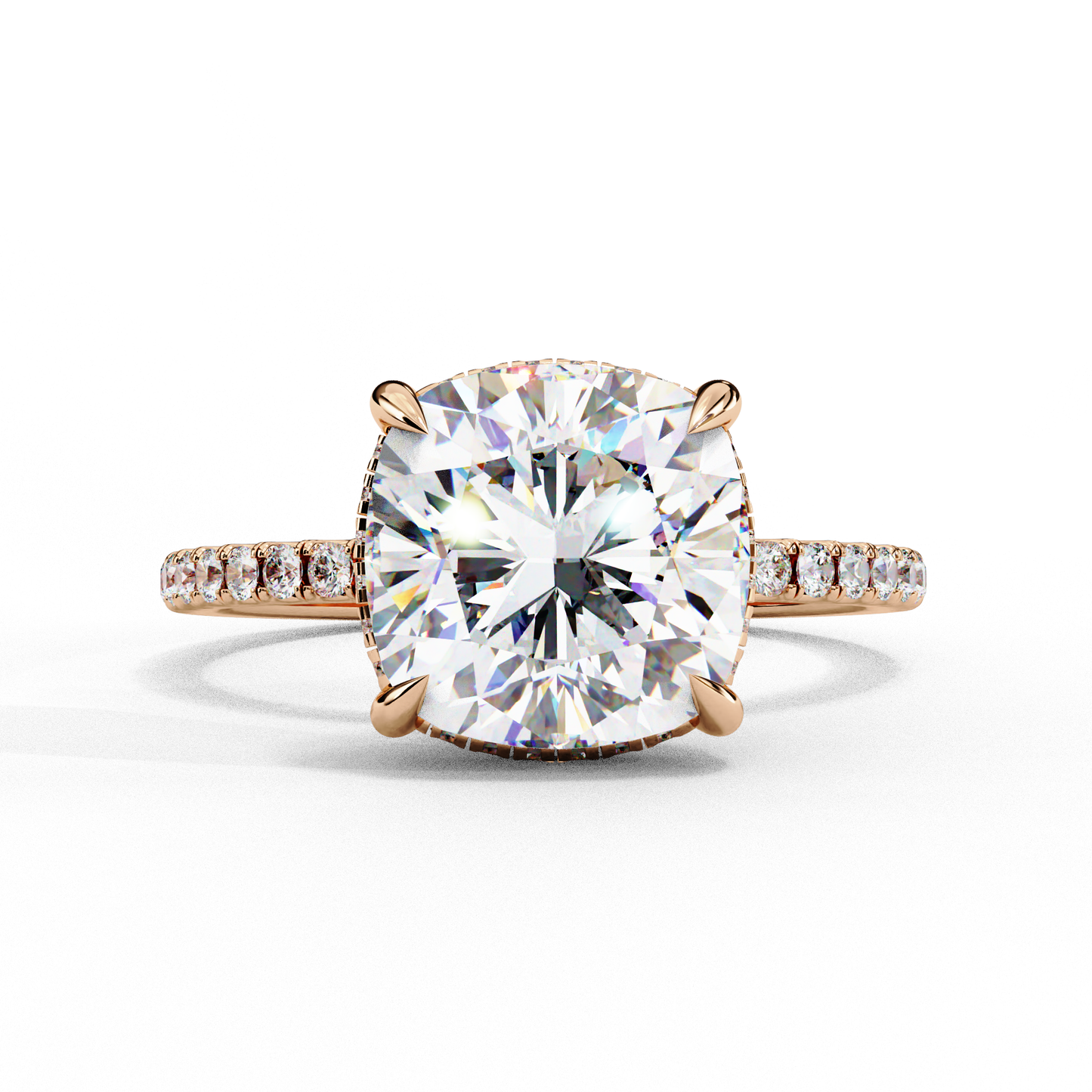 3.55 Carat Cushion Cut Hidden Halo Lab Diamond Engagement Ring In White Gold