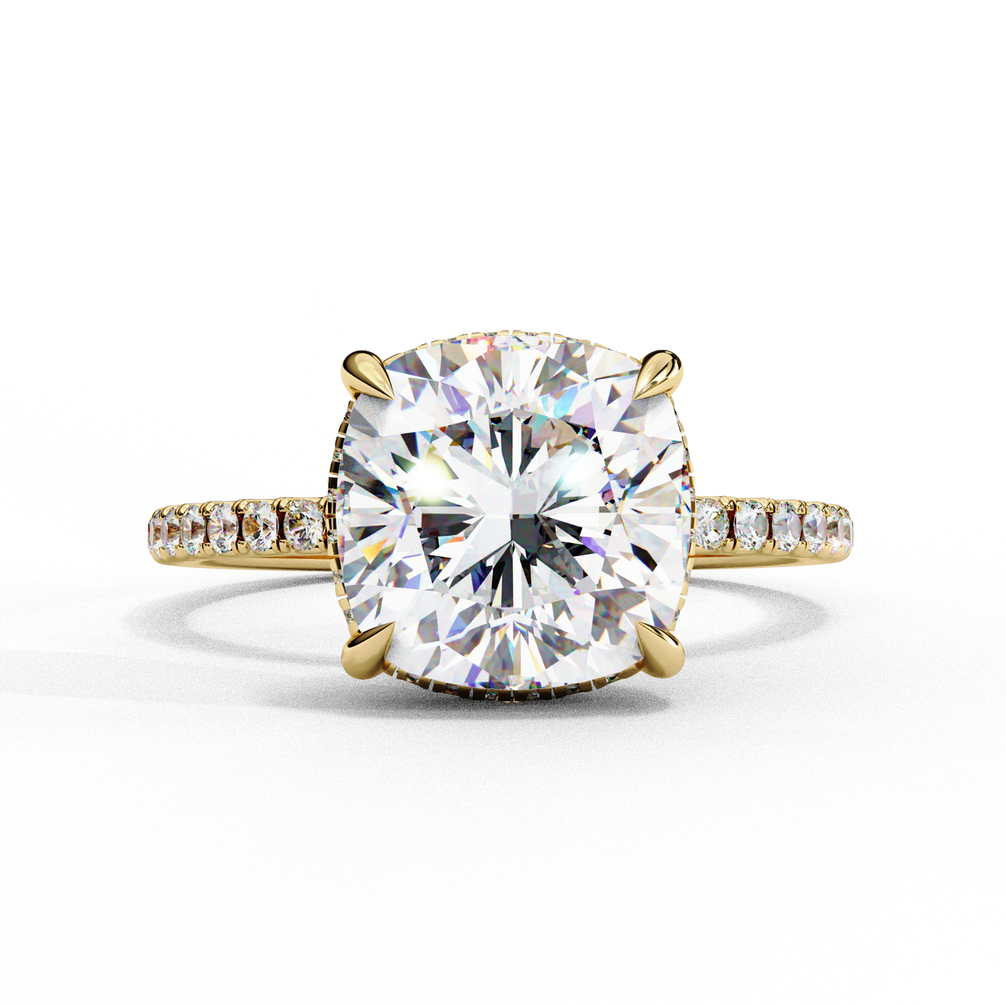 3.55 Carat Cushion Cut Hidden Halo Lab Diamond Engagement Ring In White Gold