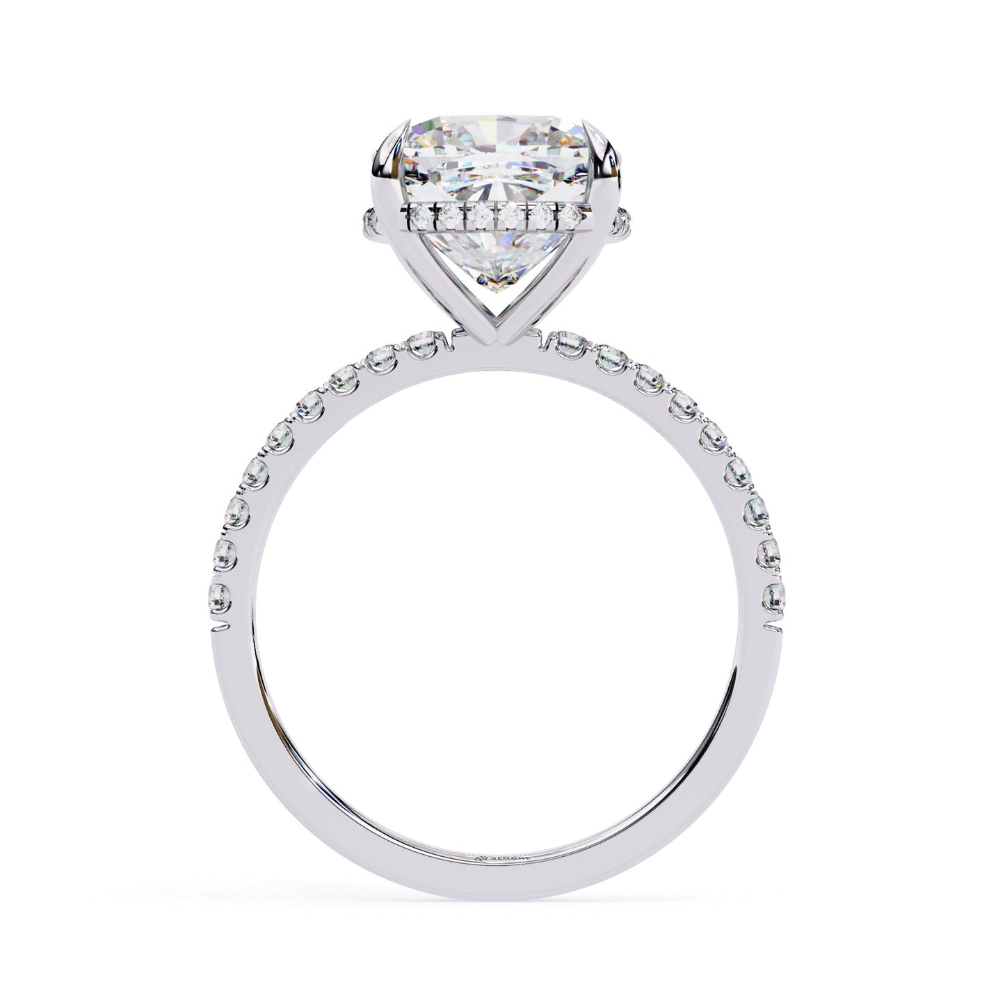 3.55 Carat Cushion Cut Hidden Halo Lab Diamond Engagement Ring In White Gold