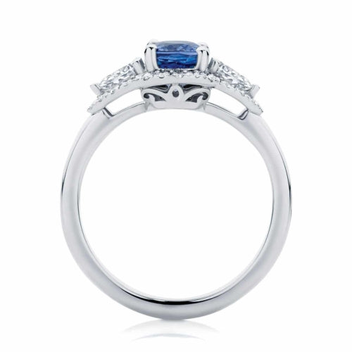 3 Carat Oval Sapphire Gemstone Prong Setting Halo Engagement Ring