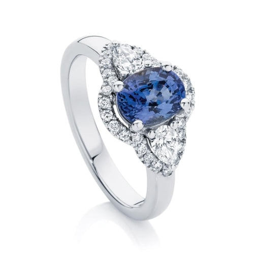 3 Carat Oval Sapphire Gemstone Prong Setting Halo Engagement Ring