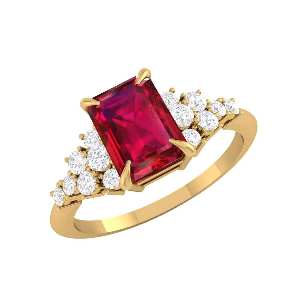 3 Carat Emerald Cut Prong Setting Ruby Gemstone Engagement Ring