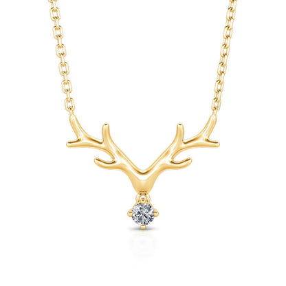 Round Cut Diamond Elk Antlers Necklace Pendant for Women