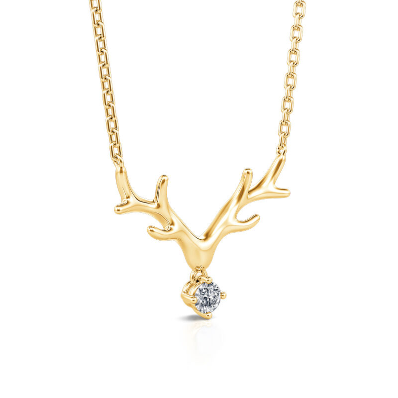 Round Cut Diamond Elk Antlers Necklace Pendant for Women