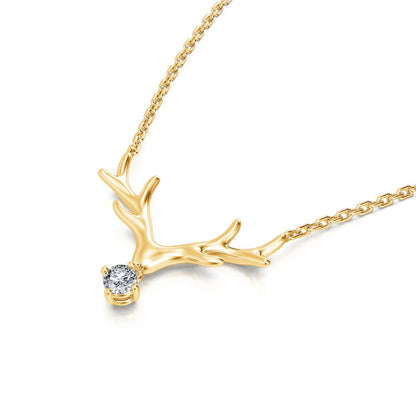 Round Cut Diamond Elk Antlers Necklace Pendant for Women