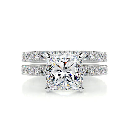 2.50CT Princess Moissanite Pave Diamond Matching Bridal Ring Set