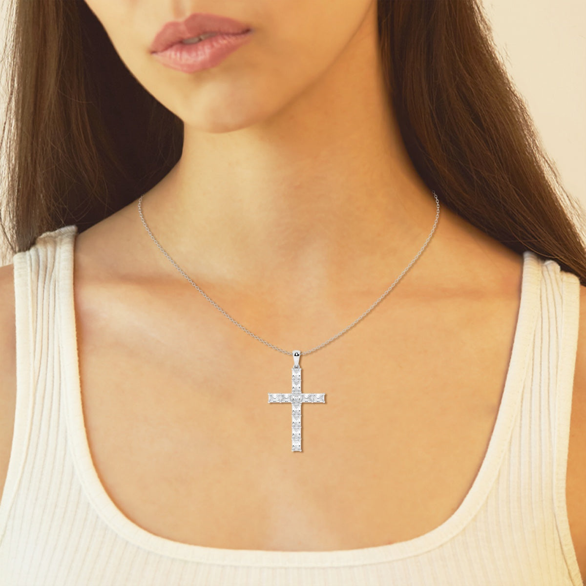 2.06 TCW Radiant Moissanite Diamond Cross Necklace