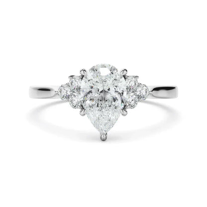 2 Carat Pear Shape Cluster Moissanite Engagement Ring in White Gold