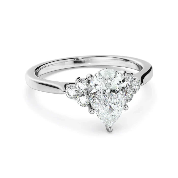 2 Carat Pear Shape Cluster Moissanite Engagement Ring in White Gold