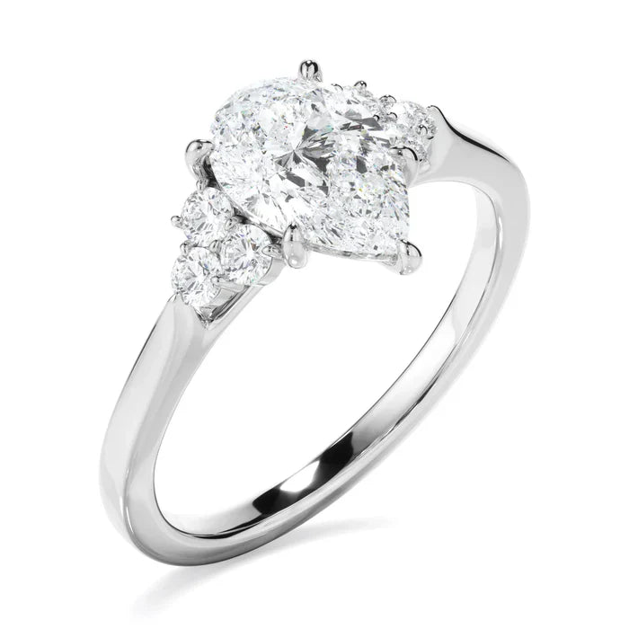 2 Carat Pear Shape Cluster Moissanite Engagement Ring in White Gold