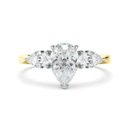 2.50 Carat Pear Cut Three Stone Lab Diamond Engagement Ring in Yellow Gold