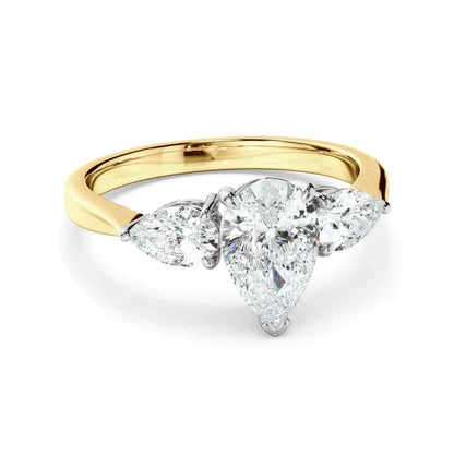 2.50 Carat Pear Cut Three Stone Lab Diamond Engagement Ring in Yellow Gold