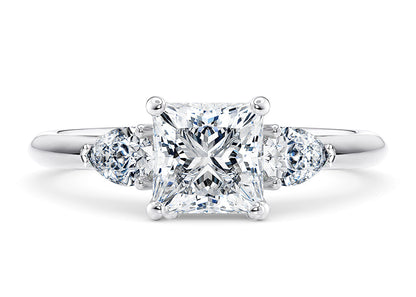 1.35 Ct Princess And Pear Cut Three Stone Lab Diamond Engagement Ring In White Gold