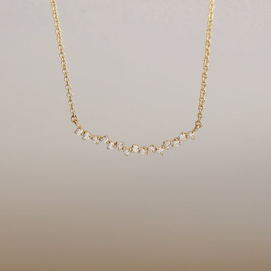 Round Cut Diamond Curved Cluster Necklace for Women