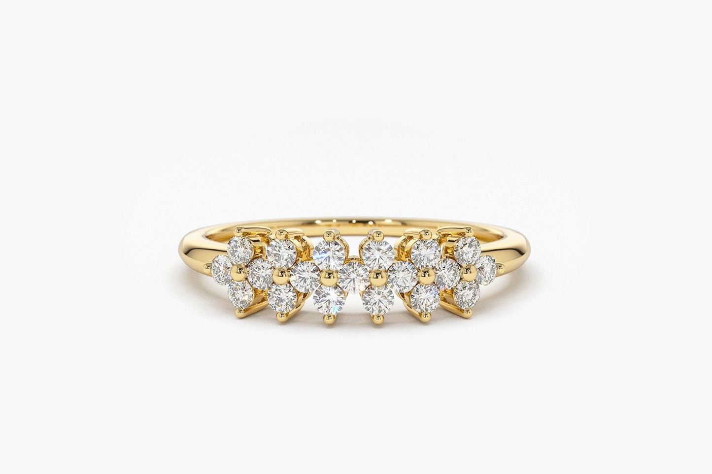 Round Cut Diamond Cluster Wedding Ring in 18K Solid Gold for Women