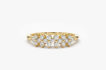 Round Cut Diamond Cluster Wedding Ring in 18K Solid Gold for Women