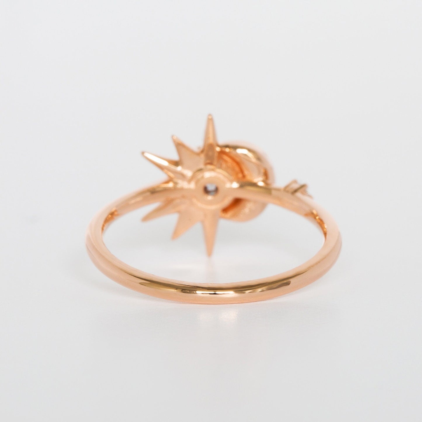 Round Moissanite Diamond  Sun & Crescent Moon Engagement Ring In Solid Gold