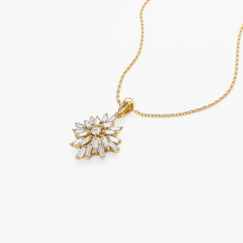 Baguette Cut Diamond Cluster Necklace for Women